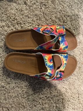 Refresh Multicolor Tie-Dye Double Buckle Slide Sandals